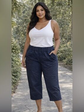 Lane Bryant Women's Navy Blue Capris - Cotton Blend, Size 14/16 - GUC